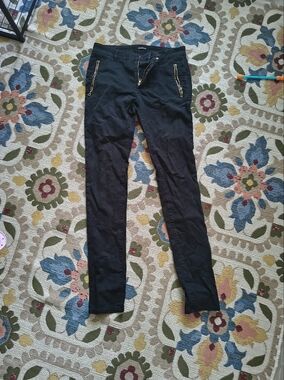 Balmain Black Slim Chinos with Gold Zip Accents